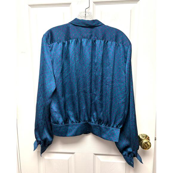 Vintage Liz Claiborne Teal Purple Print Blouson Blouse Size 10 Secretary Style - Picture 3 of 6